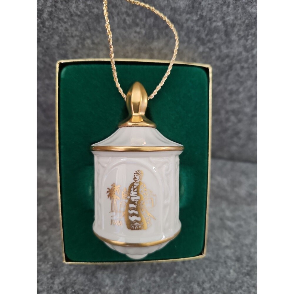Lenox 1986 Annual Christmas Ornament Cream Porcelain Gold Trim Magi Lantern 4.5"